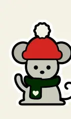 Lingon, the little mouse from the official Christmas book cover, wearing a red hat and green scarf